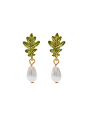Fable England Oak Leaf Pearl Drop Gold Earrings