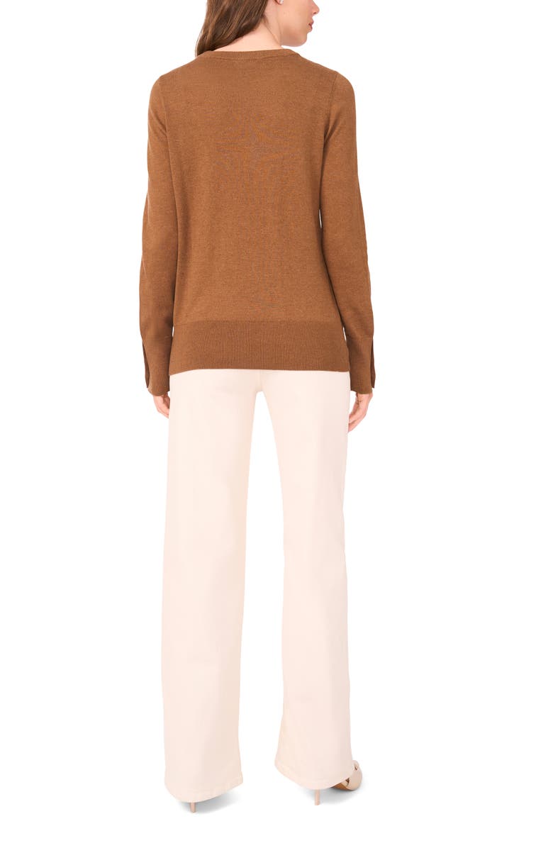 Halogen<sup>®</sup> Button Cuff Crewneck Sweater, Alternate, color, Rich Cognac