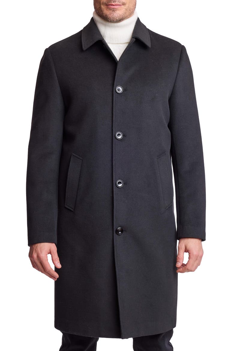 Slash Pocket Stretch Slim Fit Overcoat, Main, color, BLACK