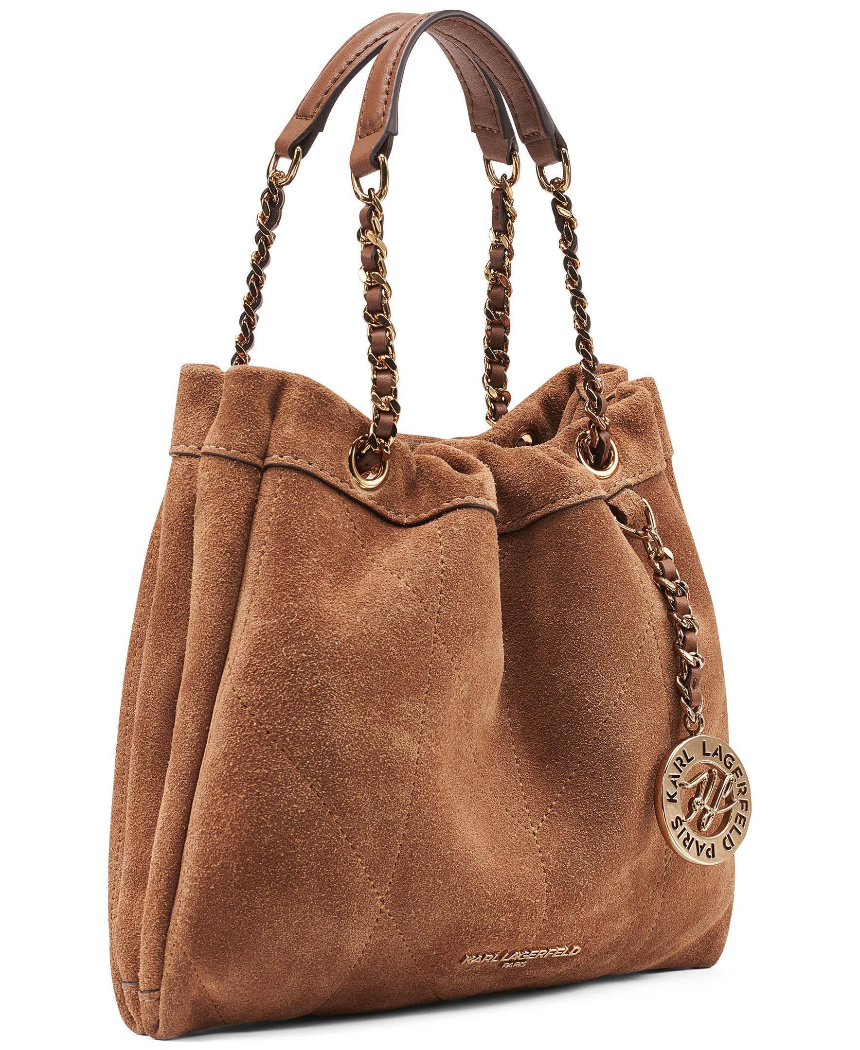 KARL LAGERFELD PARIS Amandine Suede Crossbody, Alternate, color, Cognac