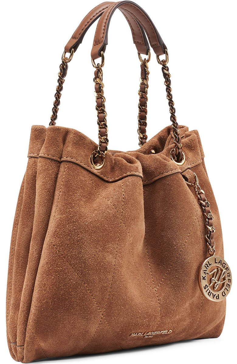 KARL LAGERFELD PARIS Amandine Suede Crossbody, Alternate, color, Cognac