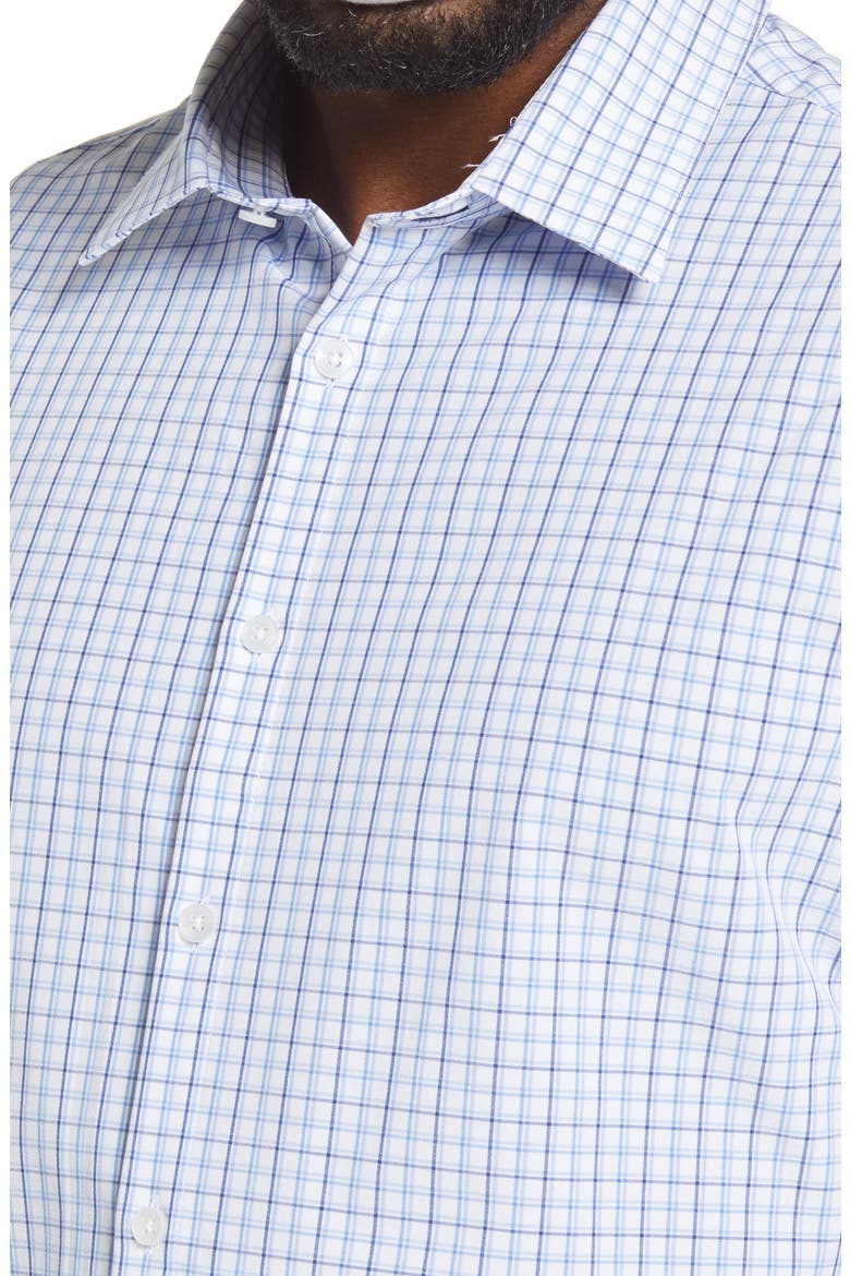 Leeward Trim Fit Tattersall Button-Up Performance Shirt, Alternate, color, NAVY BLUE TATTERSAL