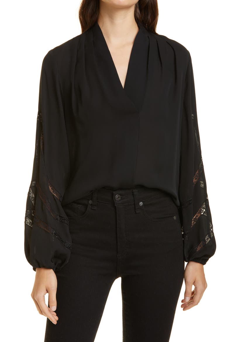 Lala Silk Blouse, Main, color, BLACK