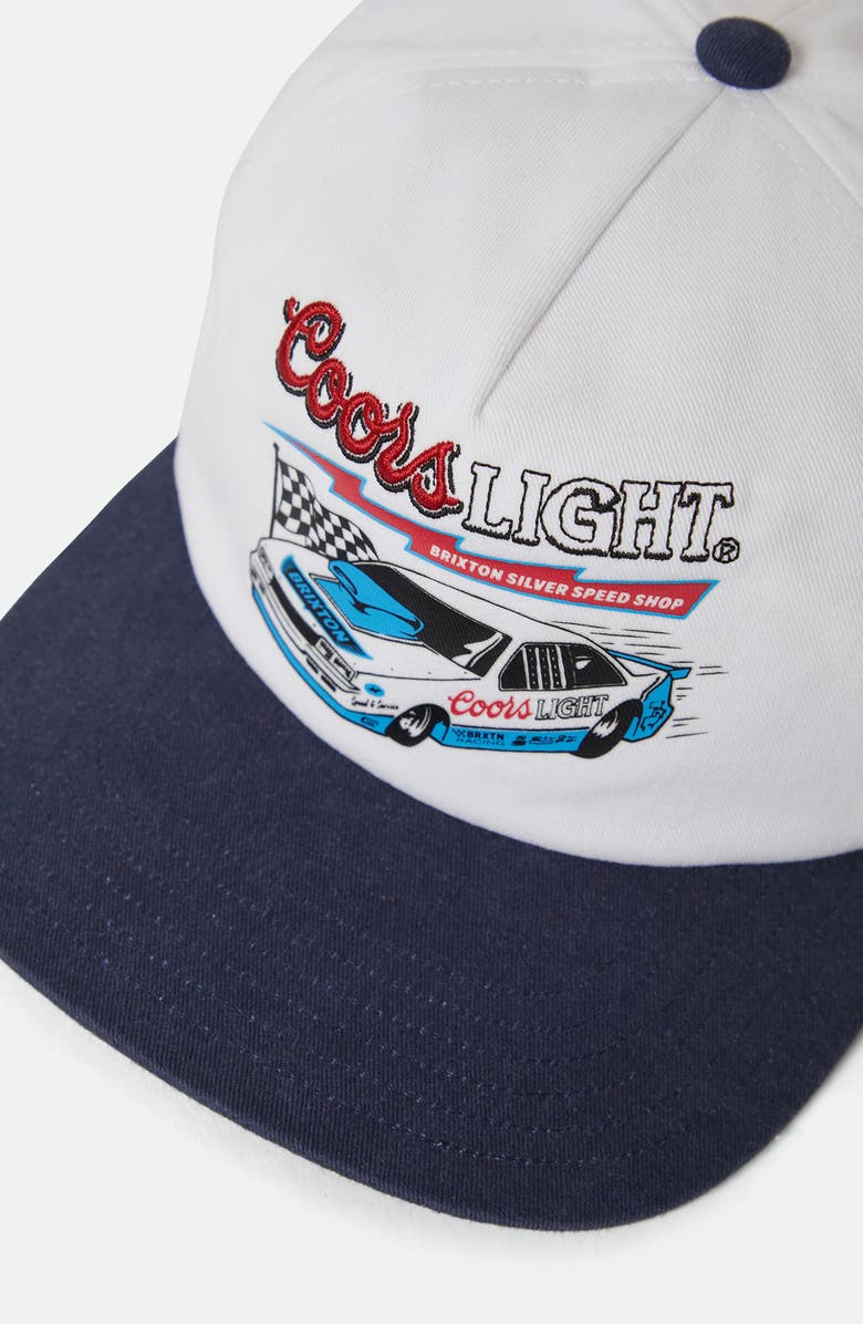 Brixton Coors Light Blower NetPlus<sup
®</sup
Twill Snapback Baseball Cap, Alternate, color, White/ Coors Navy