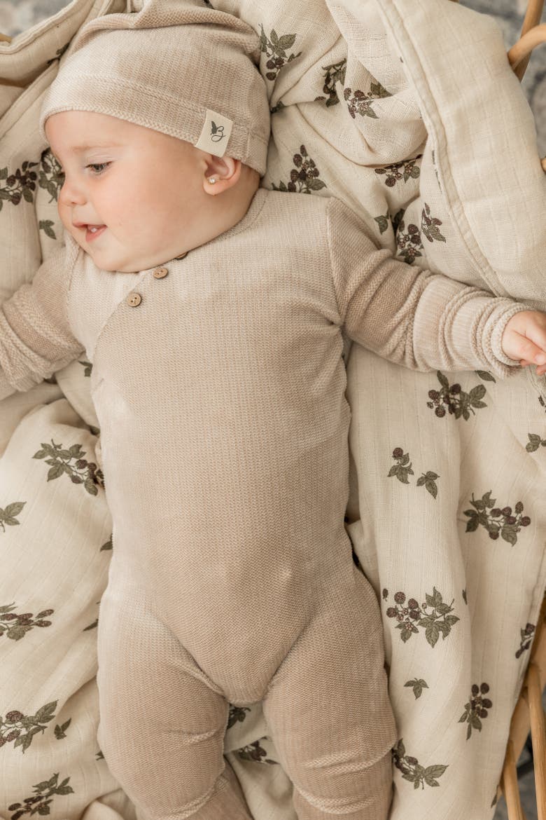 Velour Romper with Matching Hat, Alternate, color, Taupe