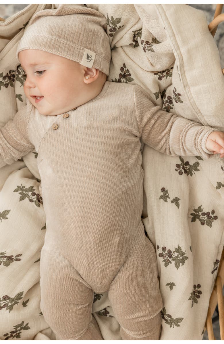 Bebe Bella Velour Romper with Matching Hat, Alternate, color, Taupe