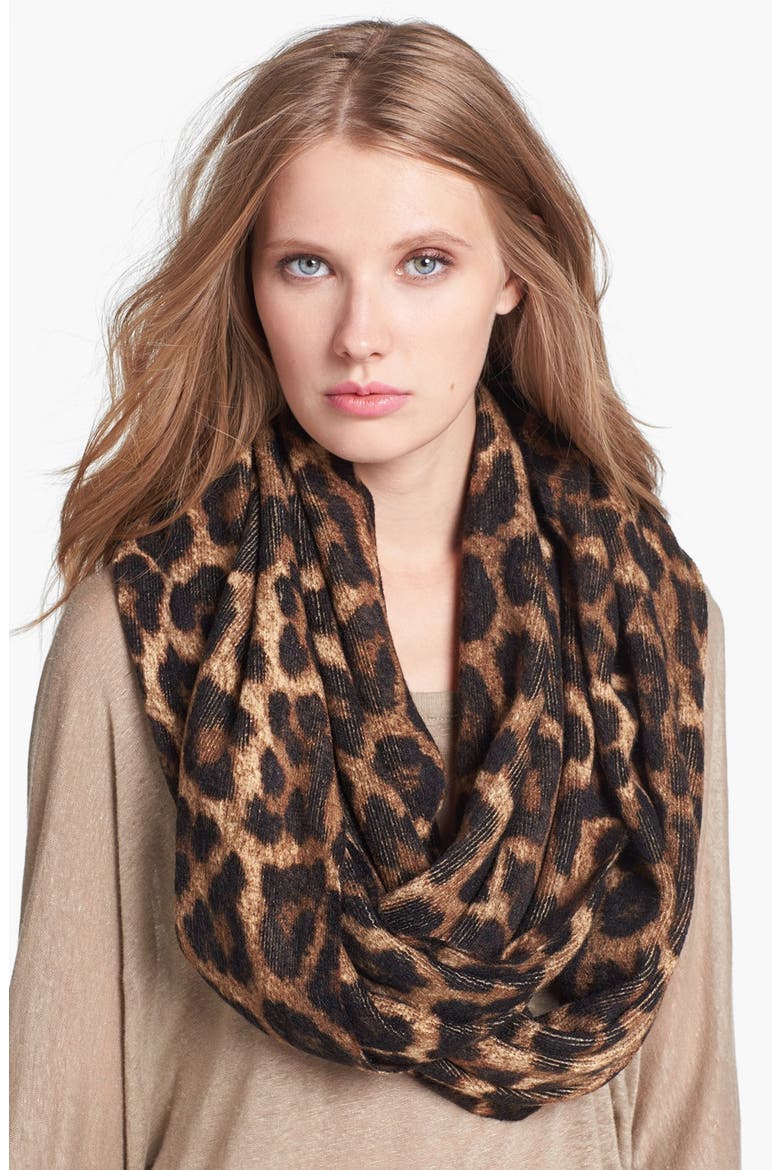 'Rochelle' Animal Print Infinity Scarf, Main, color, DARK CAMEL