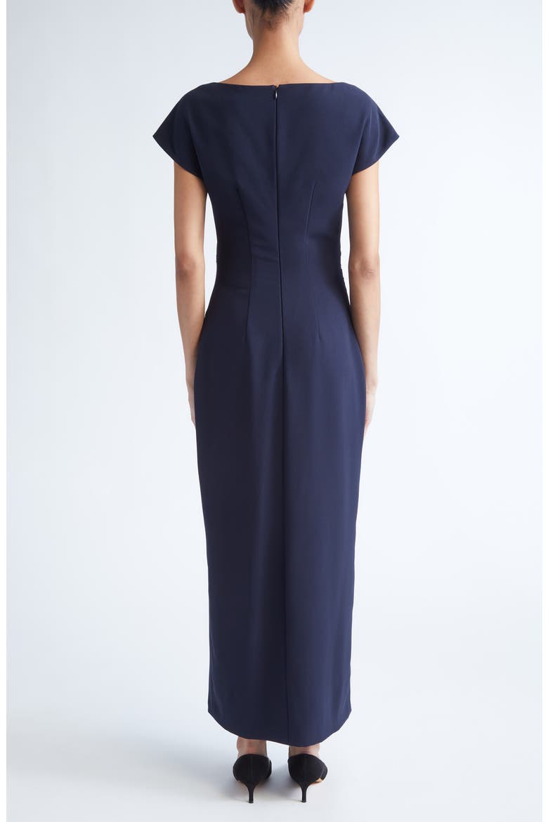 Floral Cord Embroidery Stretch Crepe Cascade Gown, Alternate, color, NAVY/ BLUE