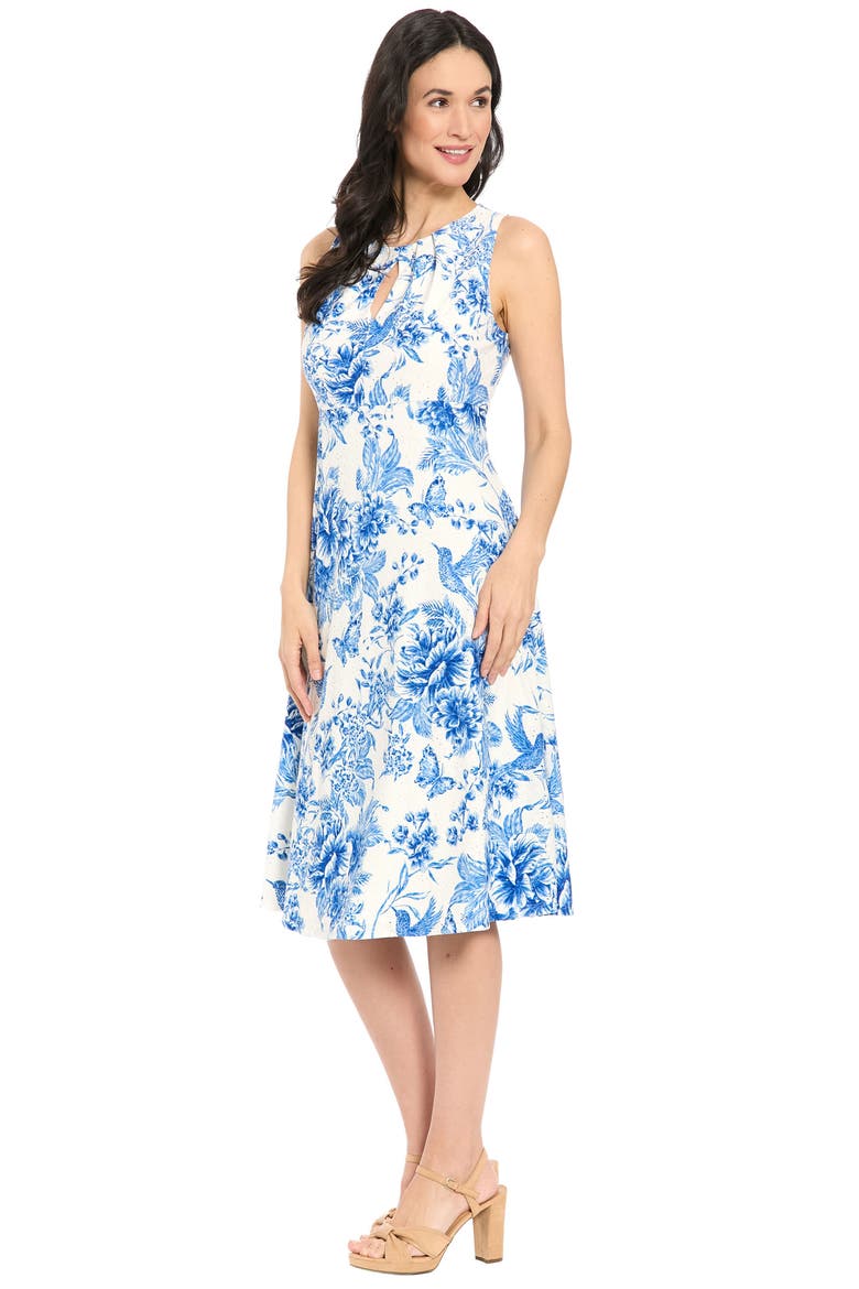 Floral Keyhole Sleeveless A-Line MIdi Dress, Alternate, color, SOFT WHITE/ SKY BLUE