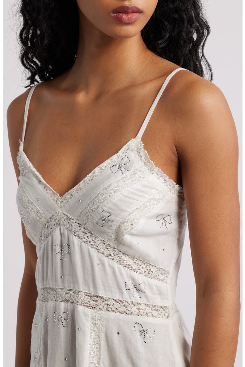 Soblina Rhinestone Bow Cotton Minidress, Alternate, color, WHITE