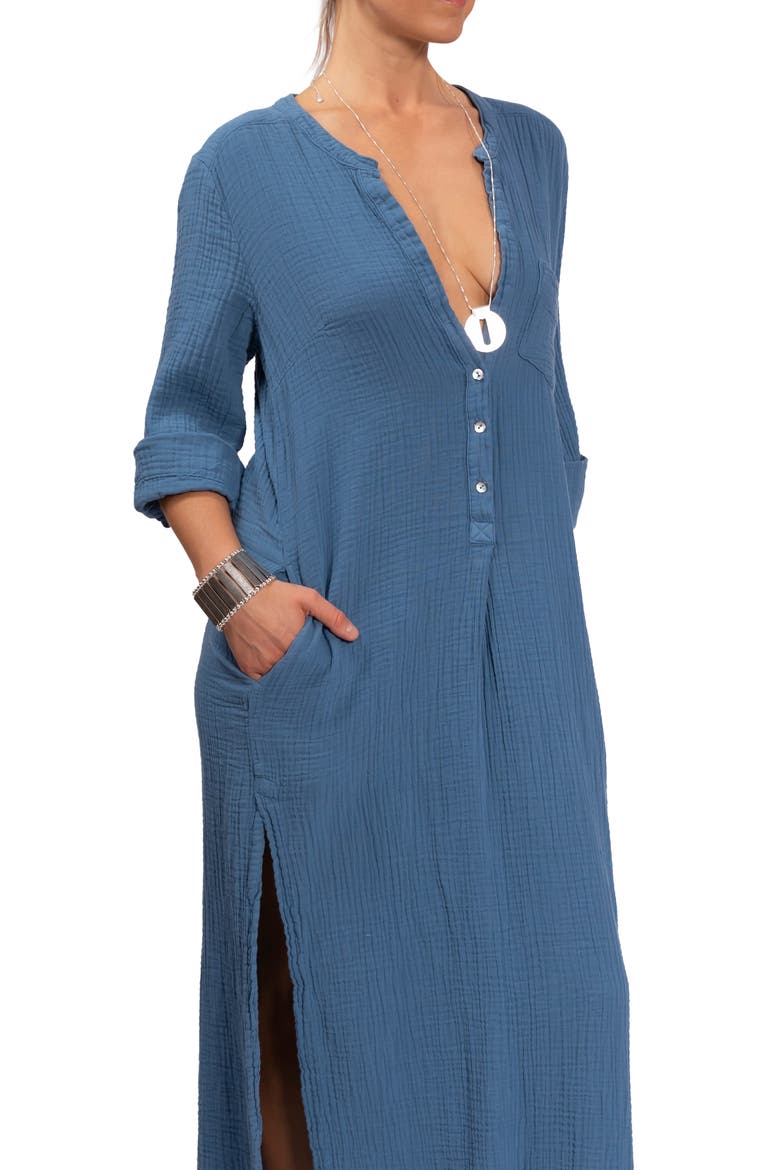 Tracey Cotton Caftan, Alternate, color, DENIM