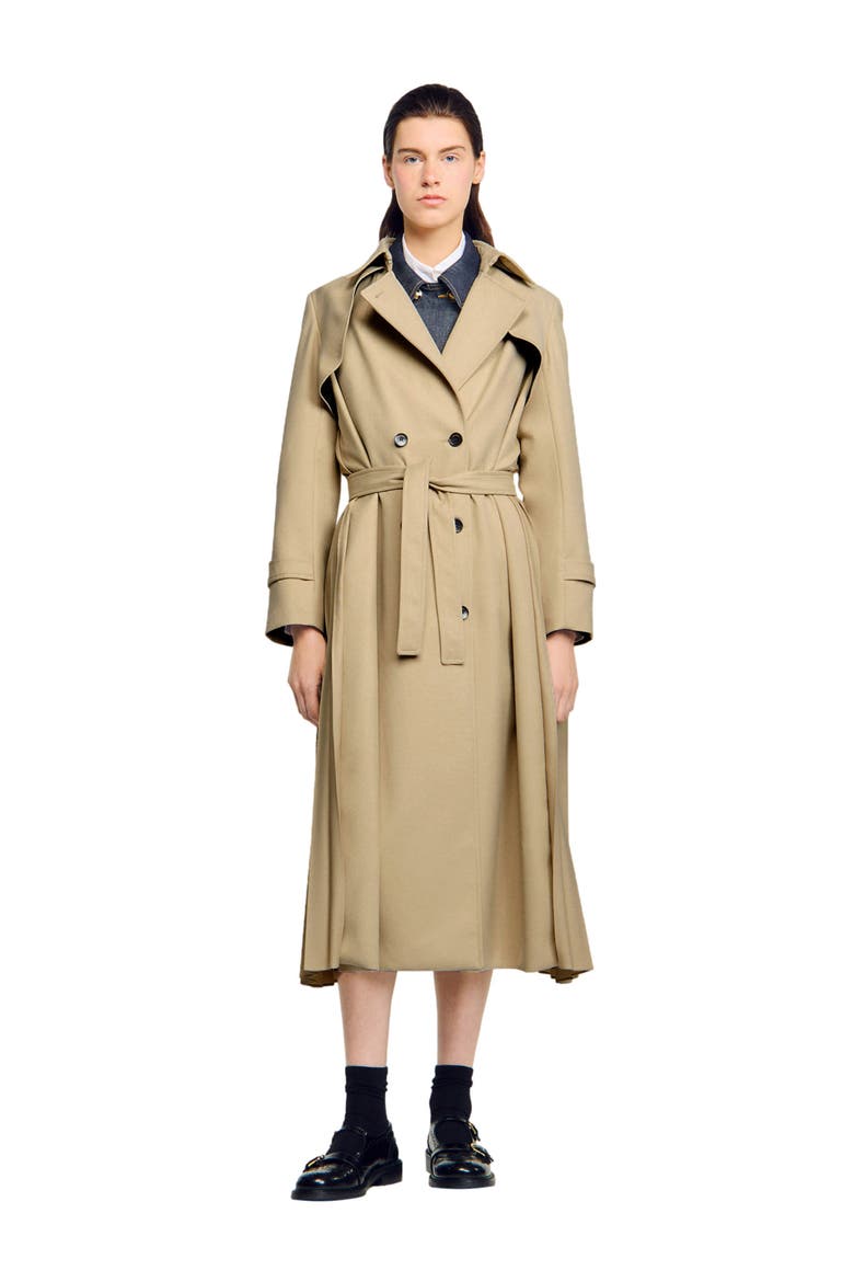 Belted double-breasted trench, Alternate, color, Beige