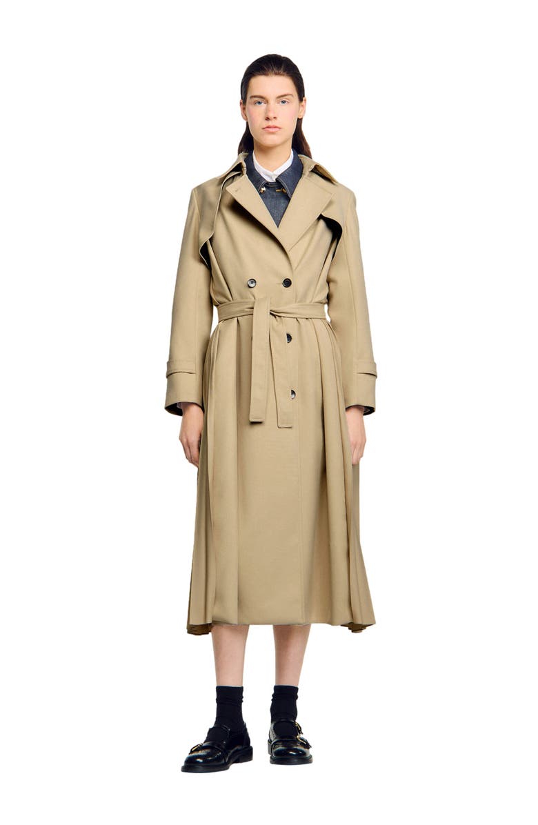 SANDRO Belted double-breasted trench, Alternate, color, Beige