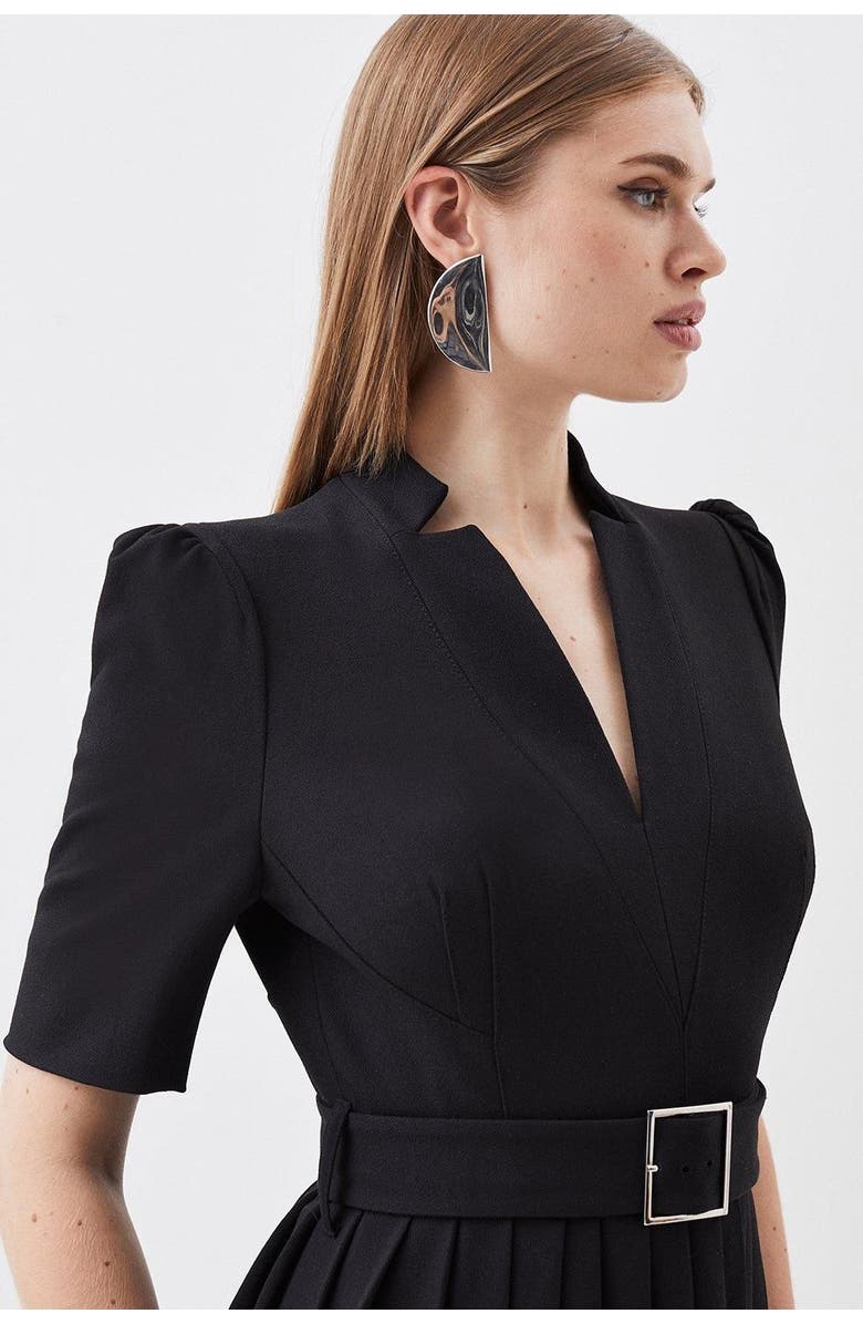Karen Millen Structured Crepe Belted Midi Dress, Alternate, color, Black