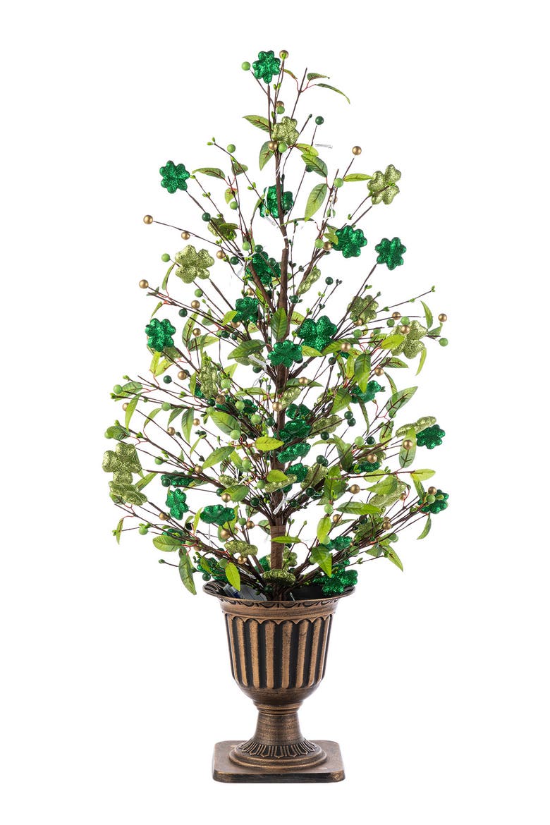 3FT Lighted St. Patrick's Shamrock Urn Porch Tree with Timer, Alternate, color, Green
