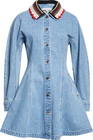 Stine Goya Collared Long Sleeve Denim Minidress
