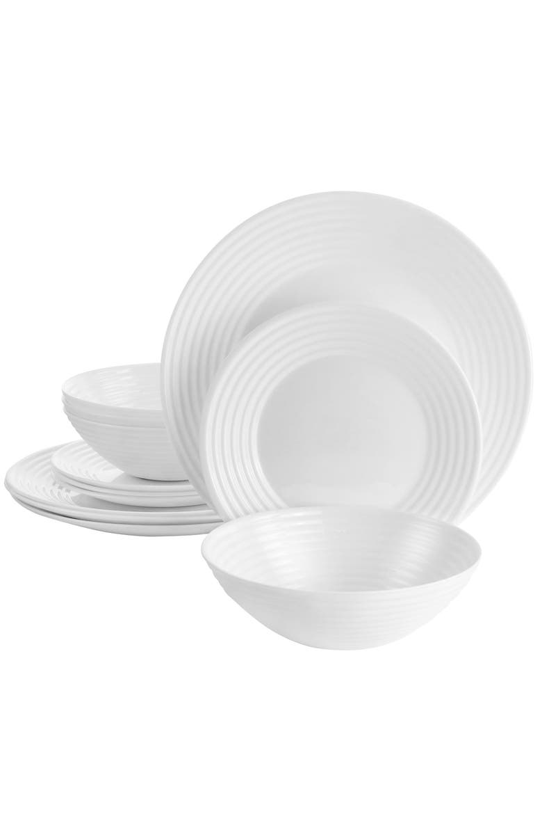 Gibson Ultra Ultra Patio 12 Piece Tempe Opal Glass Dinnerware Set, Main, color, White
