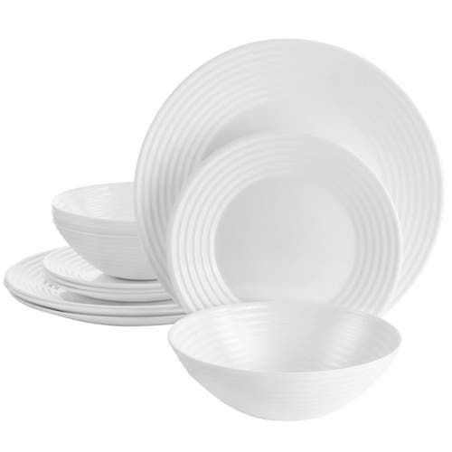 Gibson Ultra Ultra Patio 12 Piece Tempe Opal Glass Dinnerware Set In White