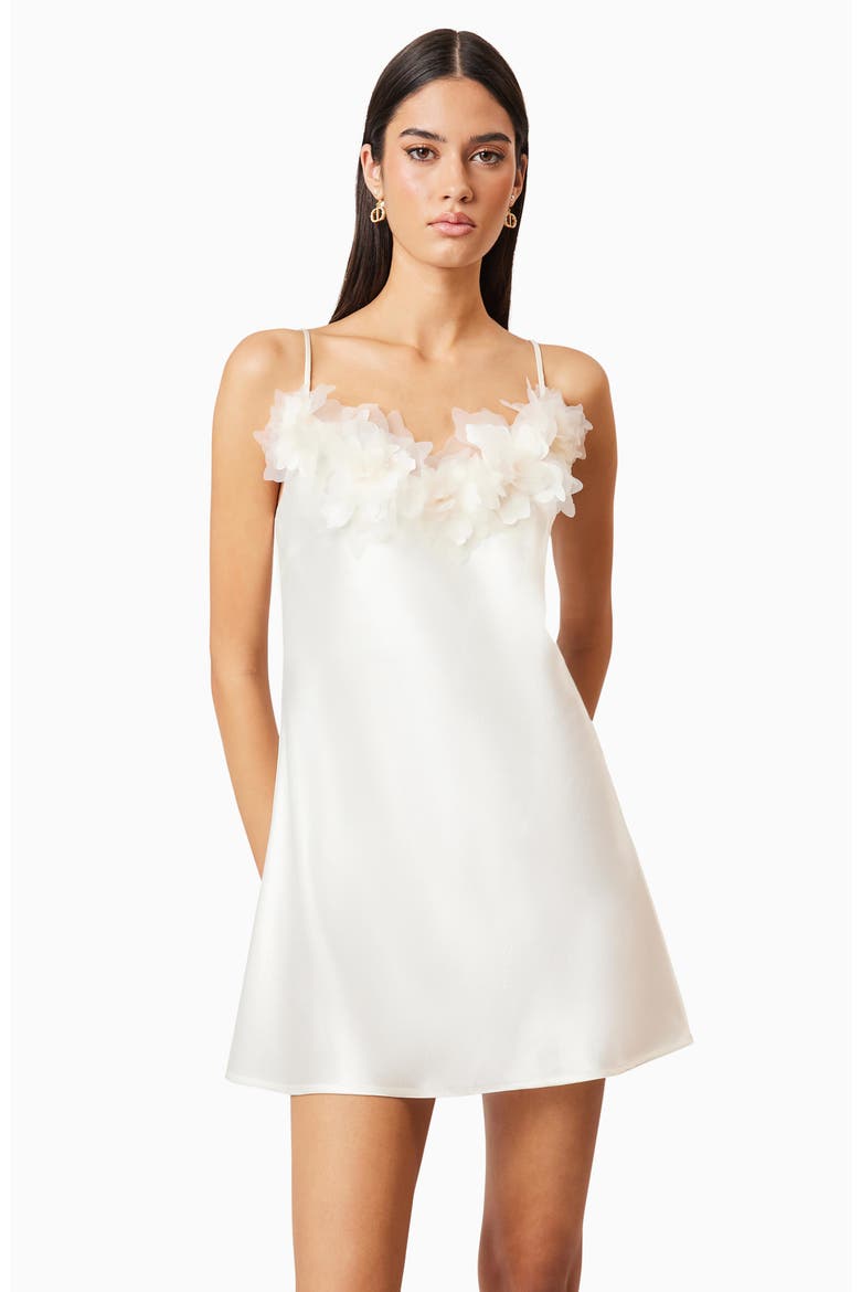 Katalina Organza Floral Appliqué Satin Cocktail Minidress, Alternate, color, IVORY