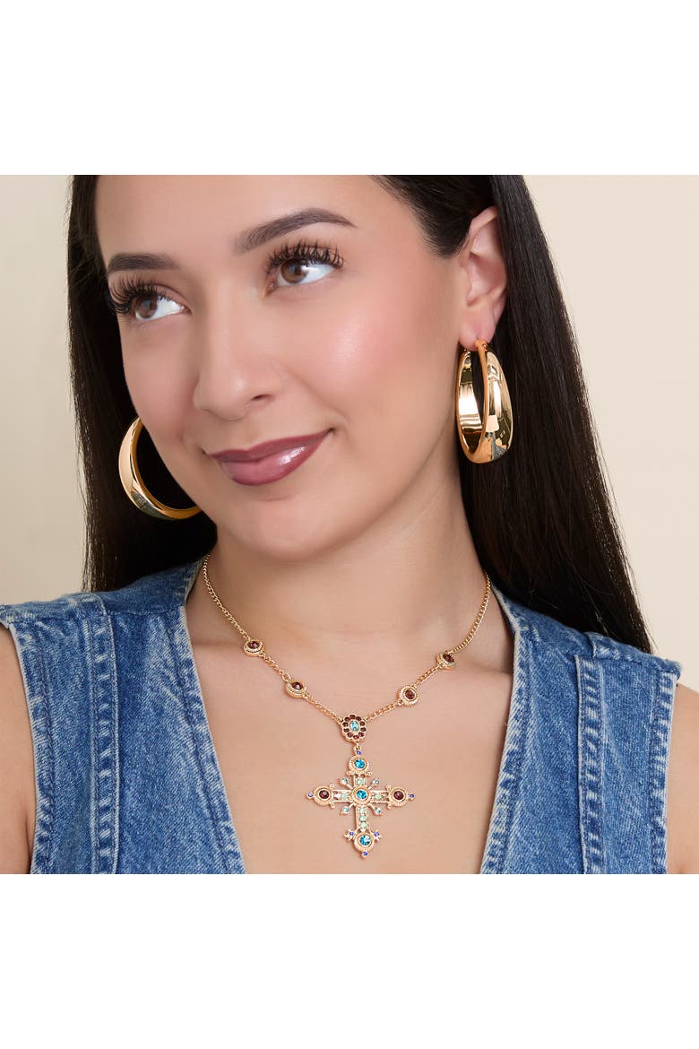 Crystal Gold-Tone Cross Pendant Necklace, Alternate, color, Gold