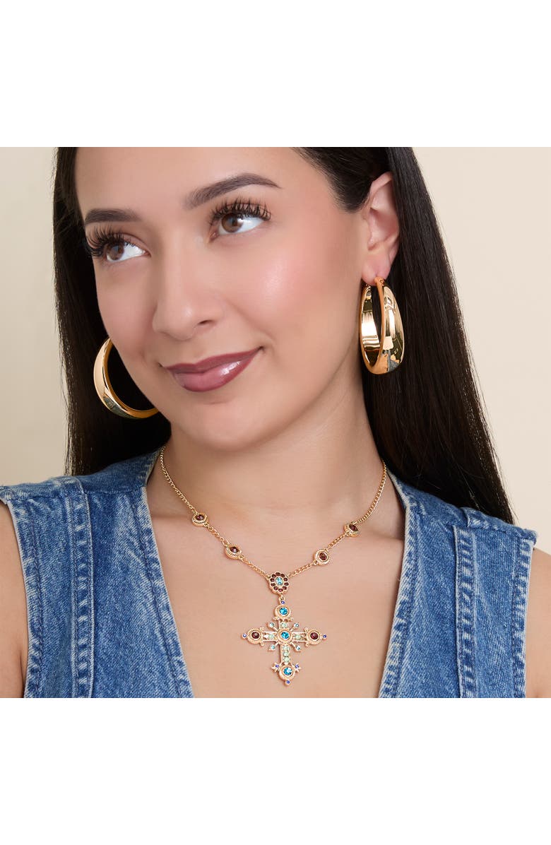 Jessica Simpson Crystal Gold-Tone Cross Pendant Necklace, Alternate, color, Gold