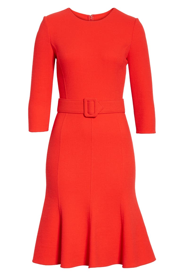 Crepe Fit & Flare Dress, Alternate, color, SCARLET