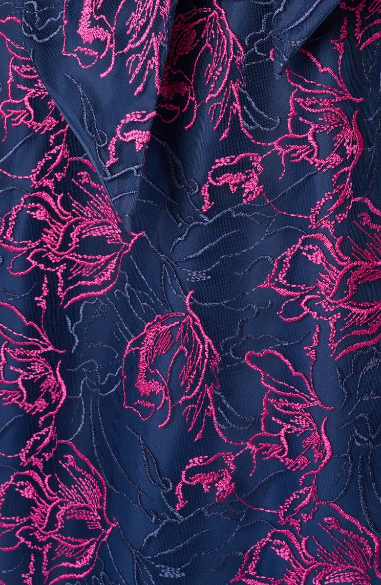 Adrianna Papell Floral Embroidered Sleeveless Fit & Flare Dress, Alternate, color, Navy/ Pink