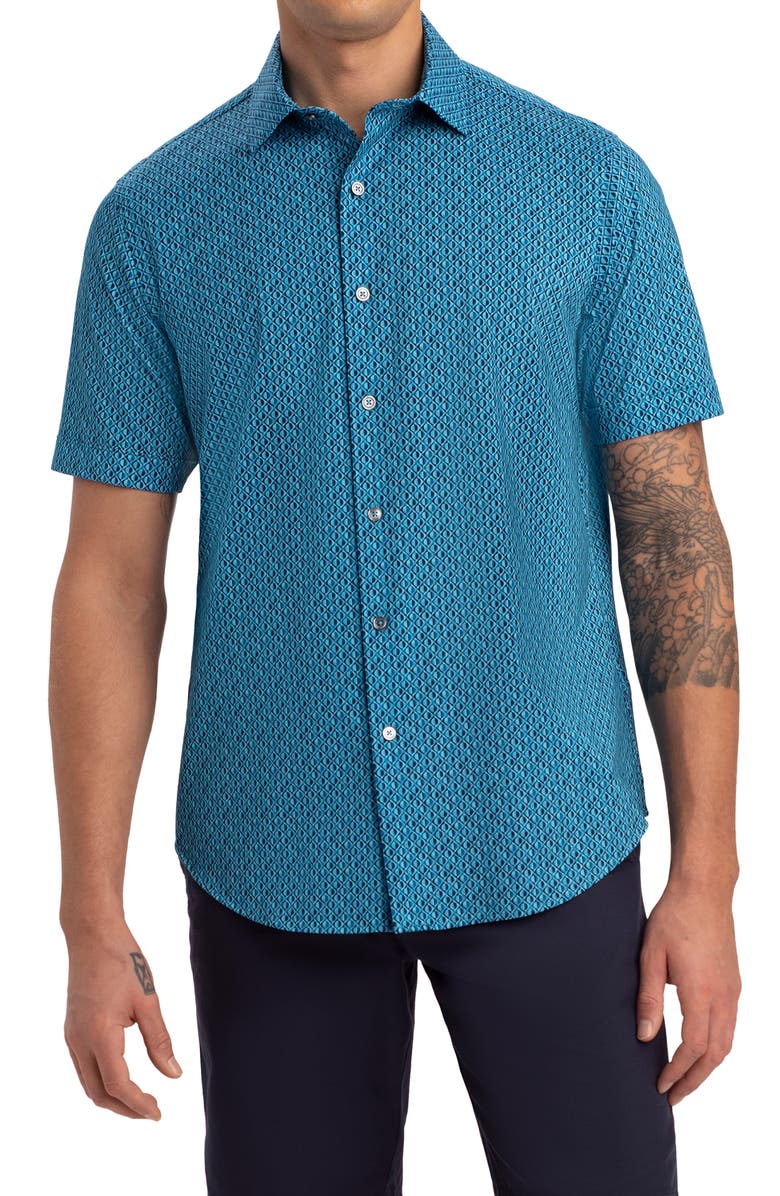 Bugatchi OoohCotton<sup>®</sup> Print Stretch Short Sleeve Button-Up Shirt, Main, color, 