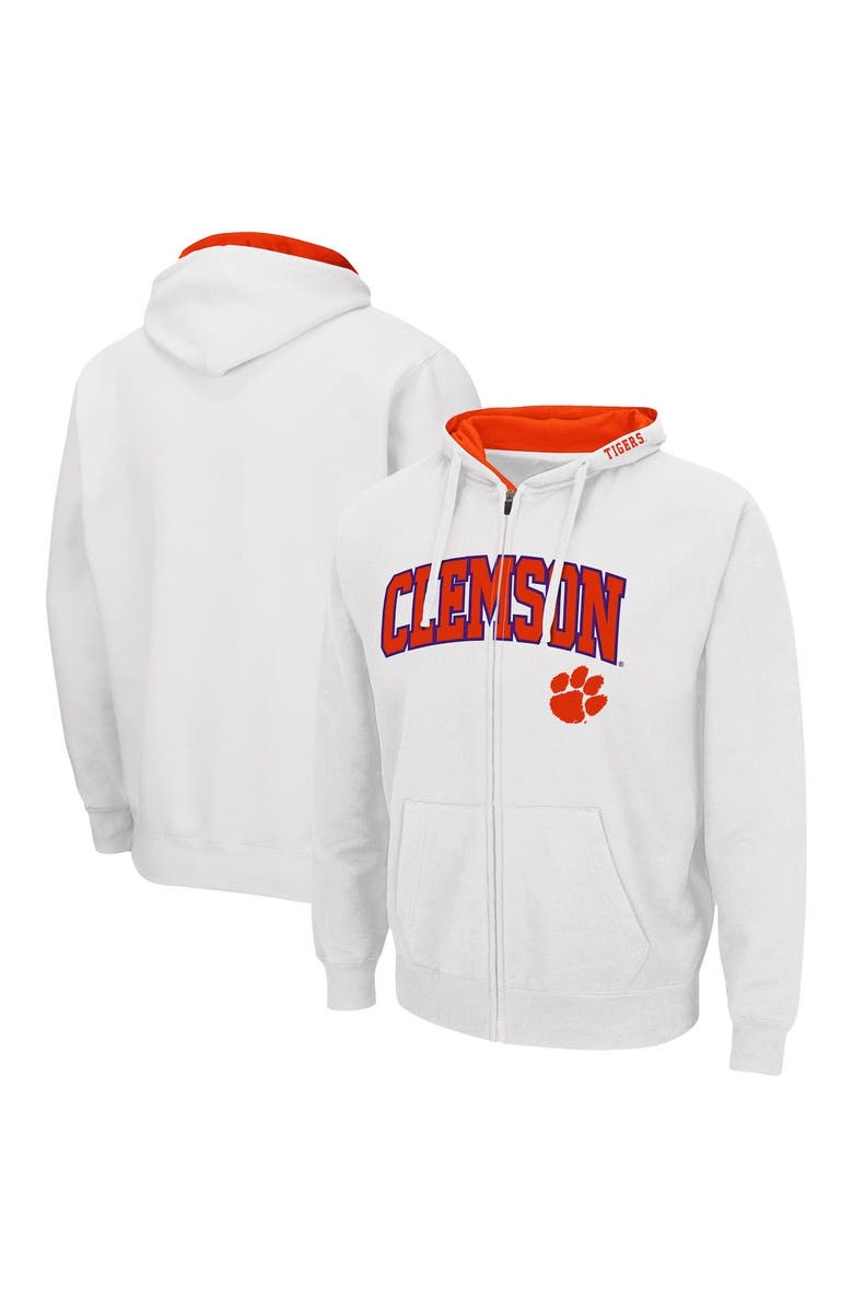 COLOSSEUM Men's Colosseum White Clemson Tigers Arch & Logo 3.0 Full-Zip Hoodie, Alternate, color, White