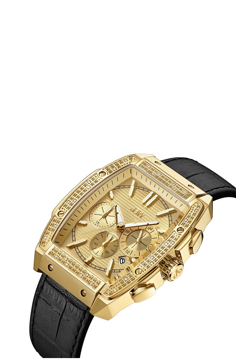 JBW Echelon Diamond Chronograph Croc Embossed Leather Strap Watch, 41mm, Alternate, color, 