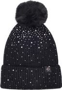 Nanette Lepore Scattered Rhinestone Beanie with Faux Fur Pompom