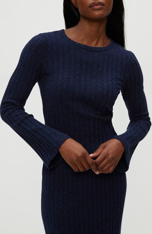 Michael Stars Valerie Rib Bell Sleeve Cotton Blend Knit Top In Black