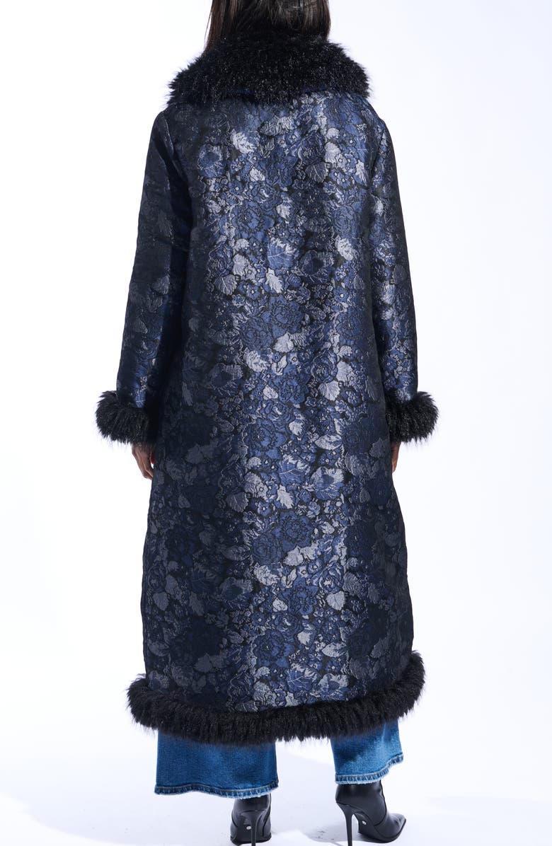 Ilsa Faux Fur Trim Jacquard Coat