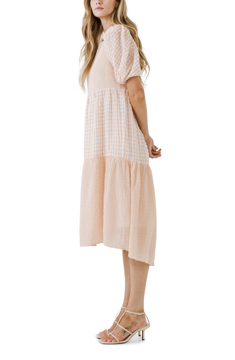 English Factory Tiered Puff Sleeve Midi Dress, Alternate, color, 