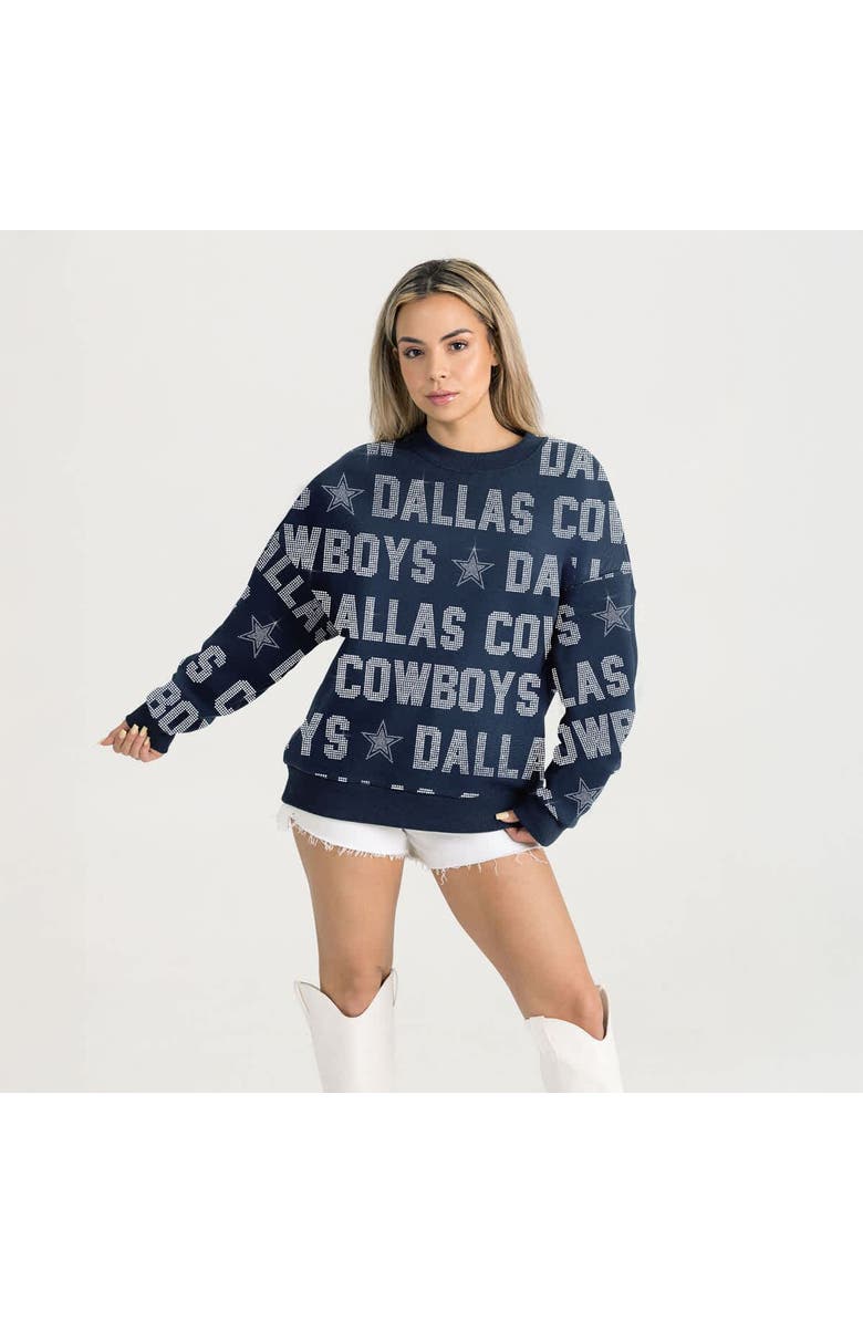 GAMEDAY COUTURE Women's Gameday Couture Navy Dallas Cowboys Relaxed Drop Shoulder Hype Era Rhinestone Text Sweatshirt, Main, color, Navy