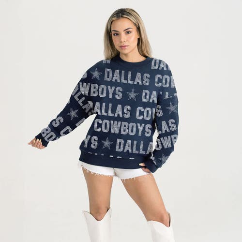 Gameday Couture Navy Dallas Cowboys Relaxed Drop Shoulder Hype Era Rhinestone Text Sweatshirt In Blue