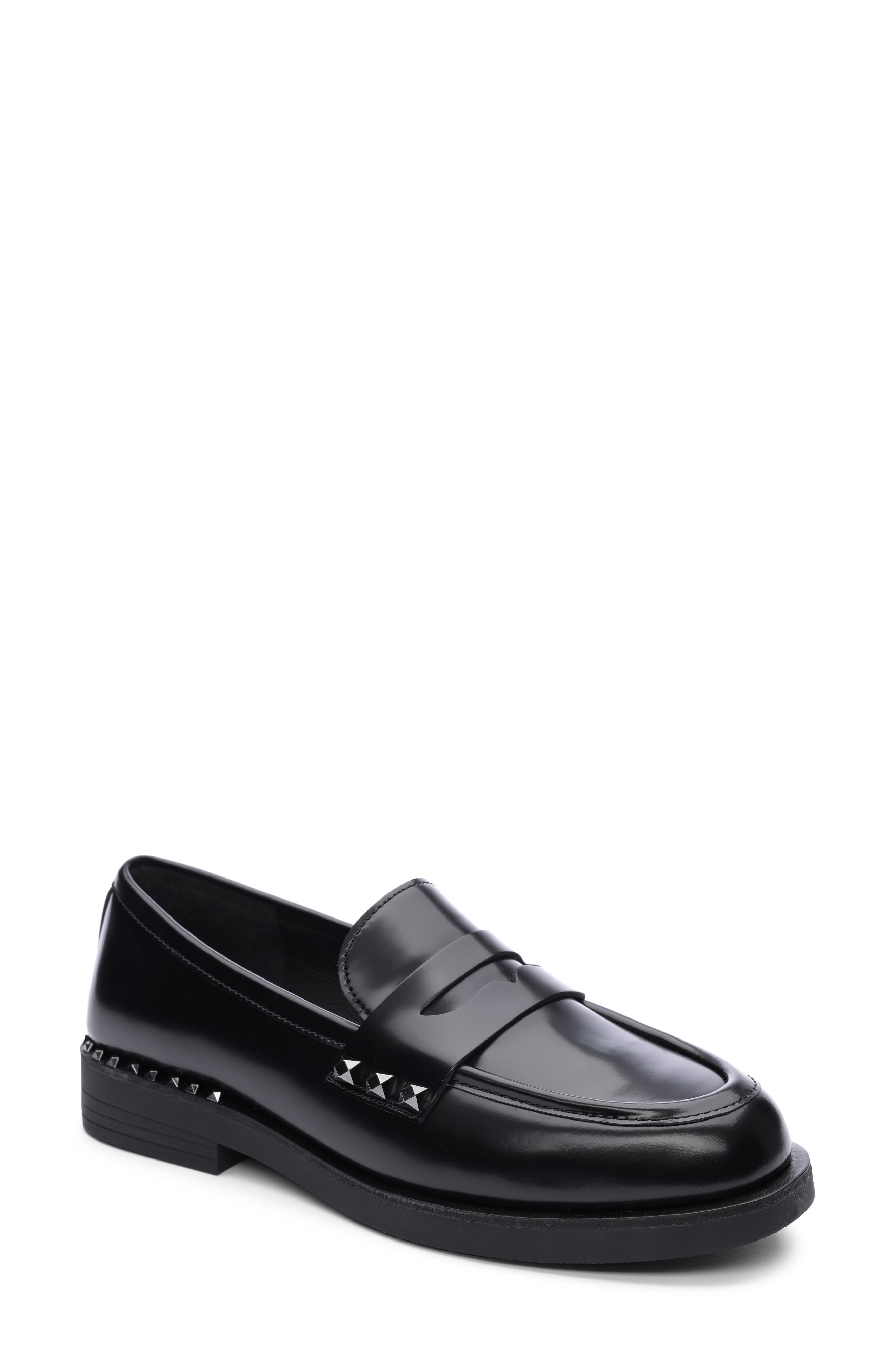 Ash Whisper Studs Leather Loafer, Main, color, Black