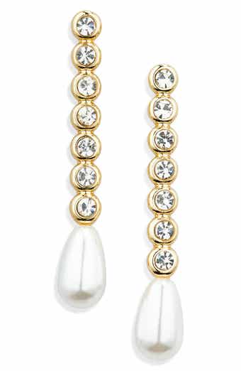 BaubleBar Faux Pearl & Cubic Zirconia Linear Drop Earrings