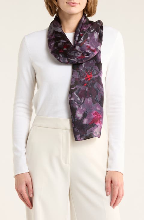 Abstract Floral Silk Oblong Scarf