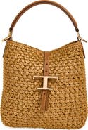 Tod's T Timeless Crochet Raffia & Leather Bucket Bag