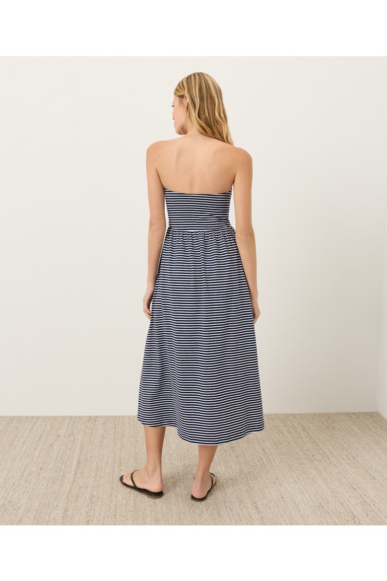 Fit & Flare Strapless Dress Made With Organic Cotton, Alternate, color, Hudson Stripe Navy Blue