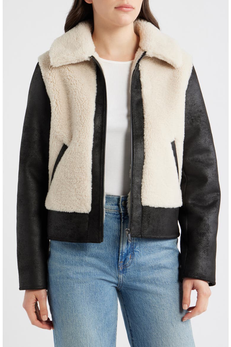 Faux Shearling Jacket, Alternate, color, BLACK/ CREAM