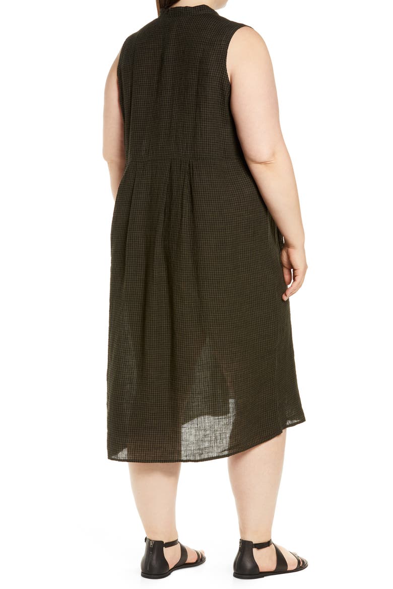 Band Collar Sleeveless Organic Linen Shirtdress, Alternate, color, SEAWEED