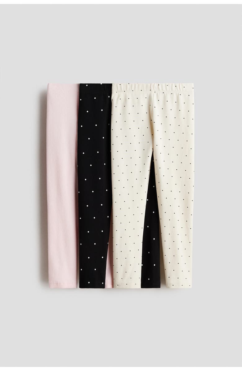 H&M 3-pack Cotton Leggings, Main, color, Black/Dotted