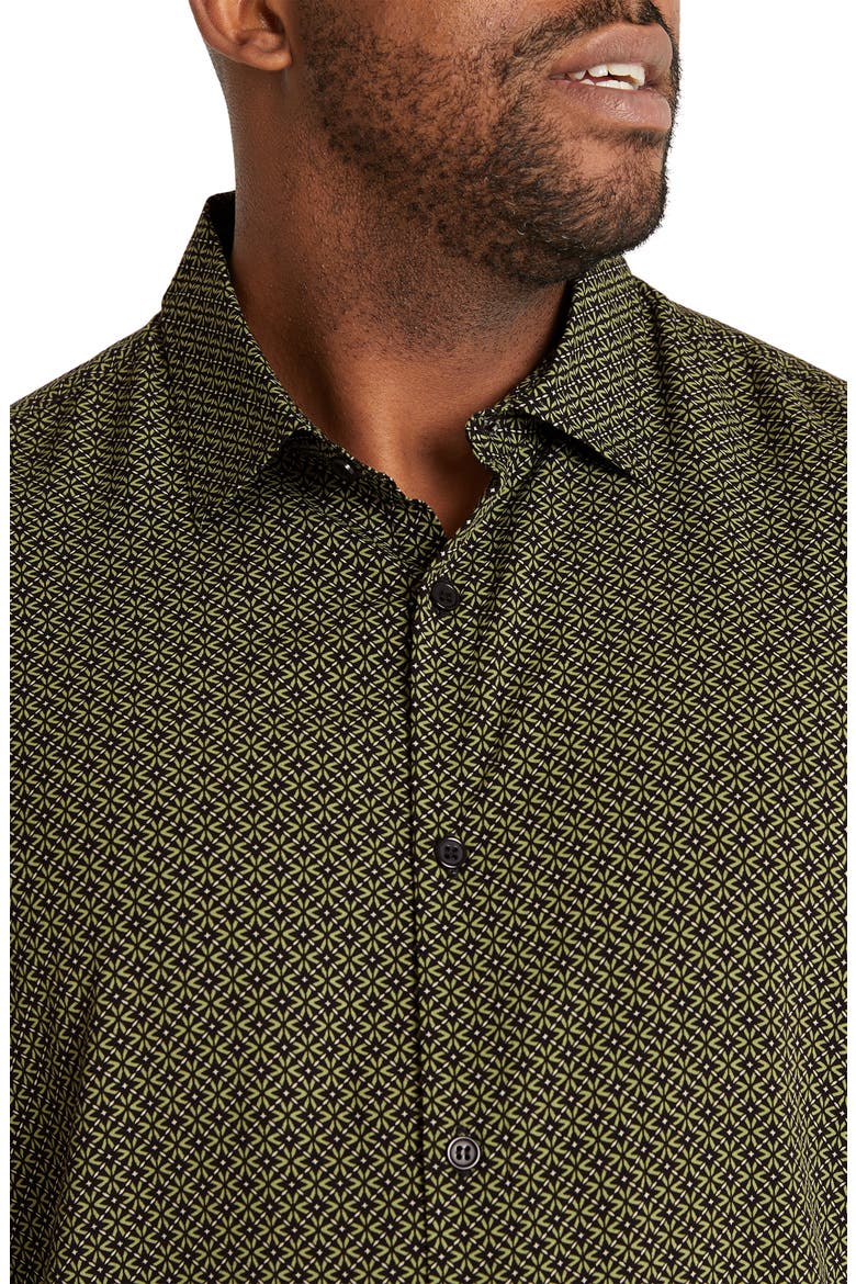 Flynn Geo Print Short Sleeve Button-Up Shirt, Alternate, color, GREEN