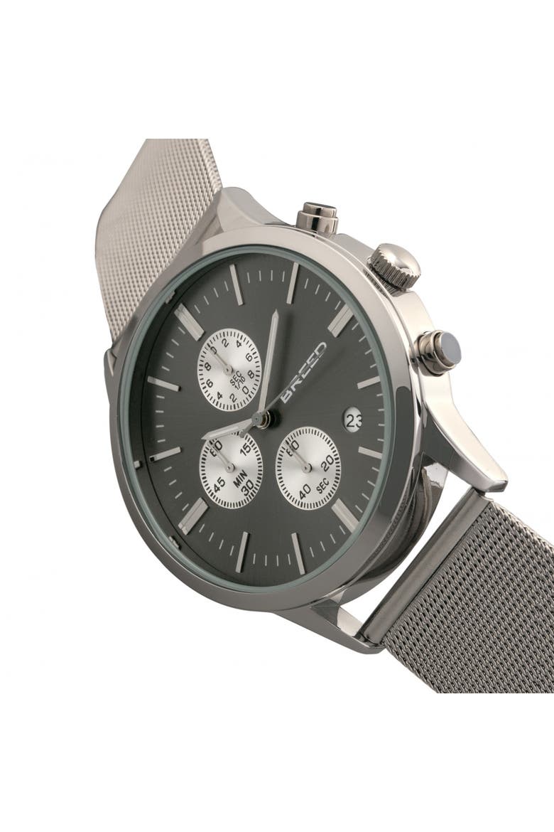 Espinosa Chronograph Mesh-Bracelet Watch w/ Date, Alternate, color, Silver/Gunmetal