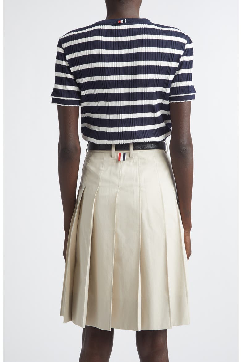 Stripe Scallop Edge Short Sleeve Cotton Rib Sweater, Alternate, color, NAVY/ WHITE