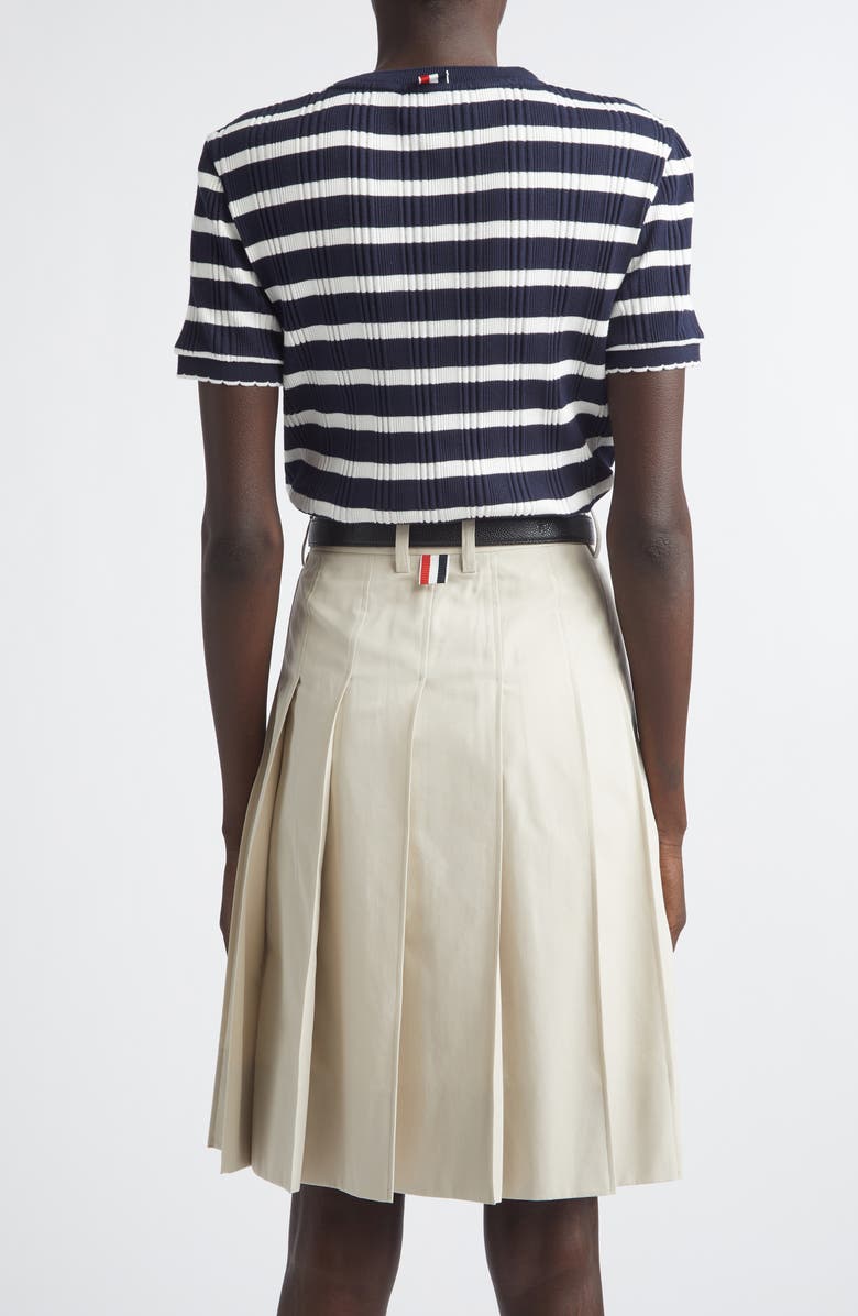 Thom Browne Stripe Scallop Edge Short Sleeve Cotton Rib Sweater, Alternate, color, Navy/ White