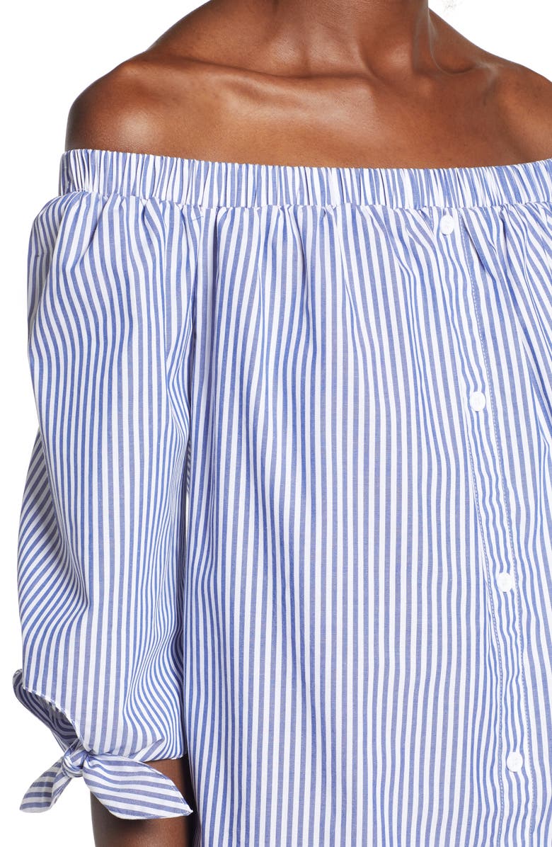 Love, Fire Stripe Off-the-shoulder Poplin Shirtdress, Alternate, color,
