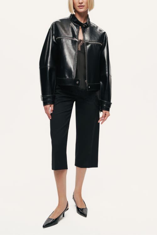 Nocturne Cropped Faux Leather Biker Jacket In Black